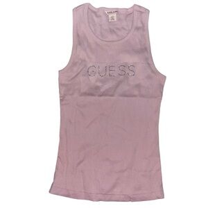 GUESS Deadstock SWAROVSKI CRYSTALS RHINESTONE STRETCH Pink TANK TOP L Y2K RARE
